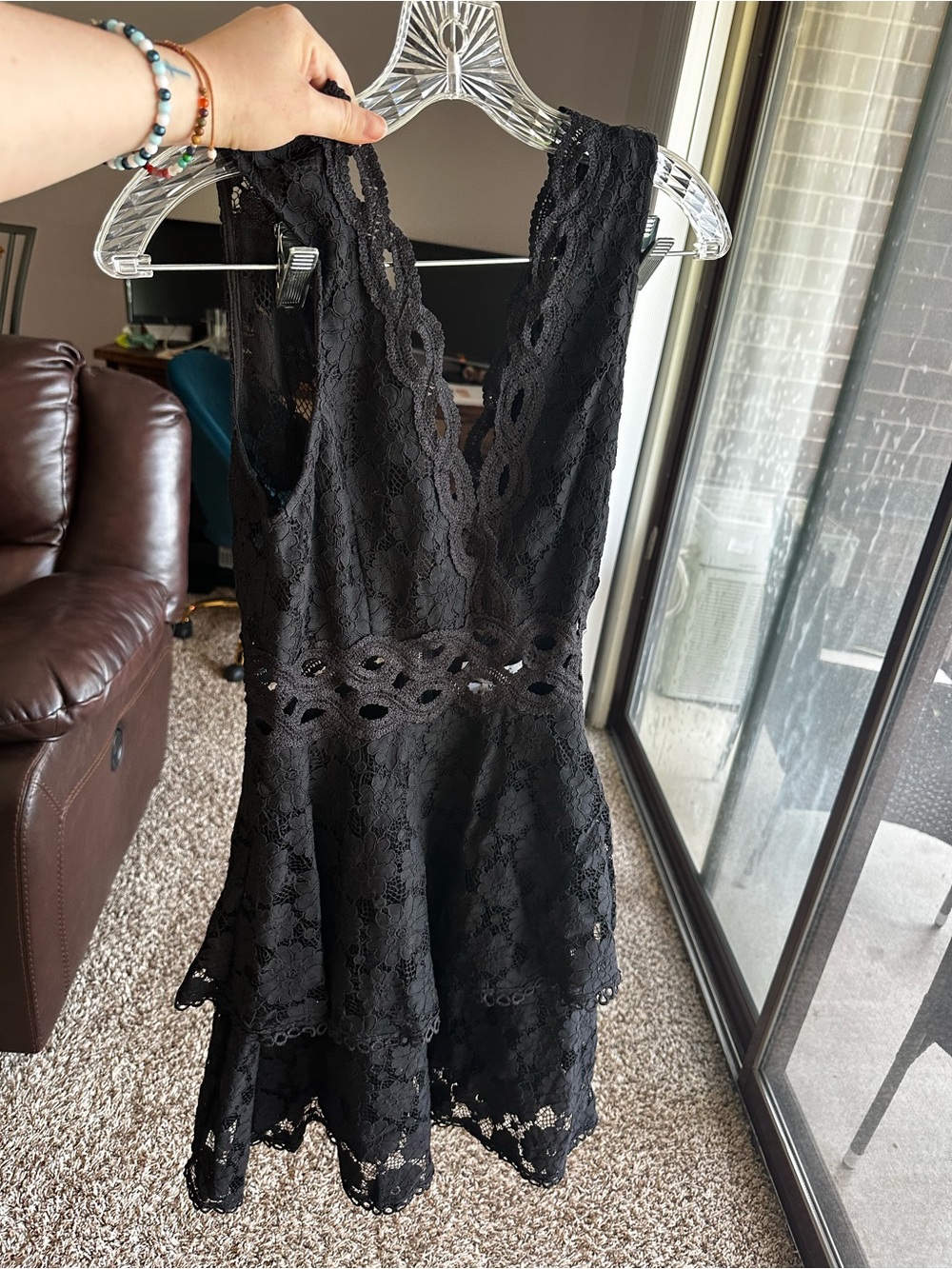 She + Sky Black Lace Mini Dress with Cutout Waist Detail